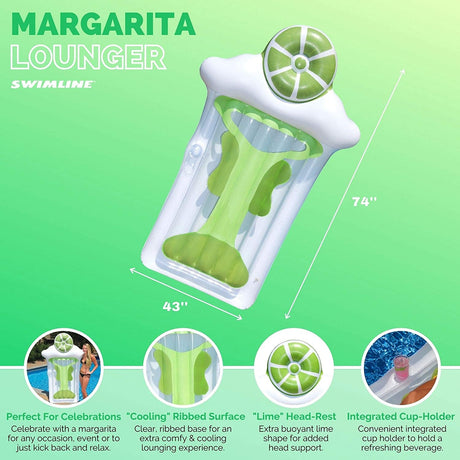 Pool float lounger shaped like a martini glass with a lime on top.