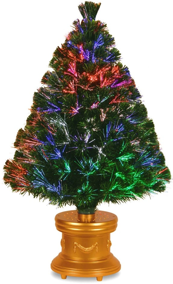 3 ft. tall fiber optic tree with a gold base.