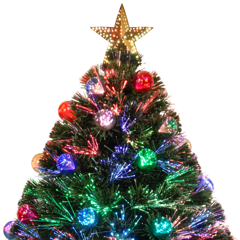 Fiber Optic Fireworks With Ball Ornaments Artificial Christmas Trees, Star On Top Of Tree.