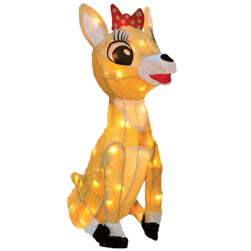 3D Lighted Soft Tinsel Clarice Reindeer with Bow Sculpture