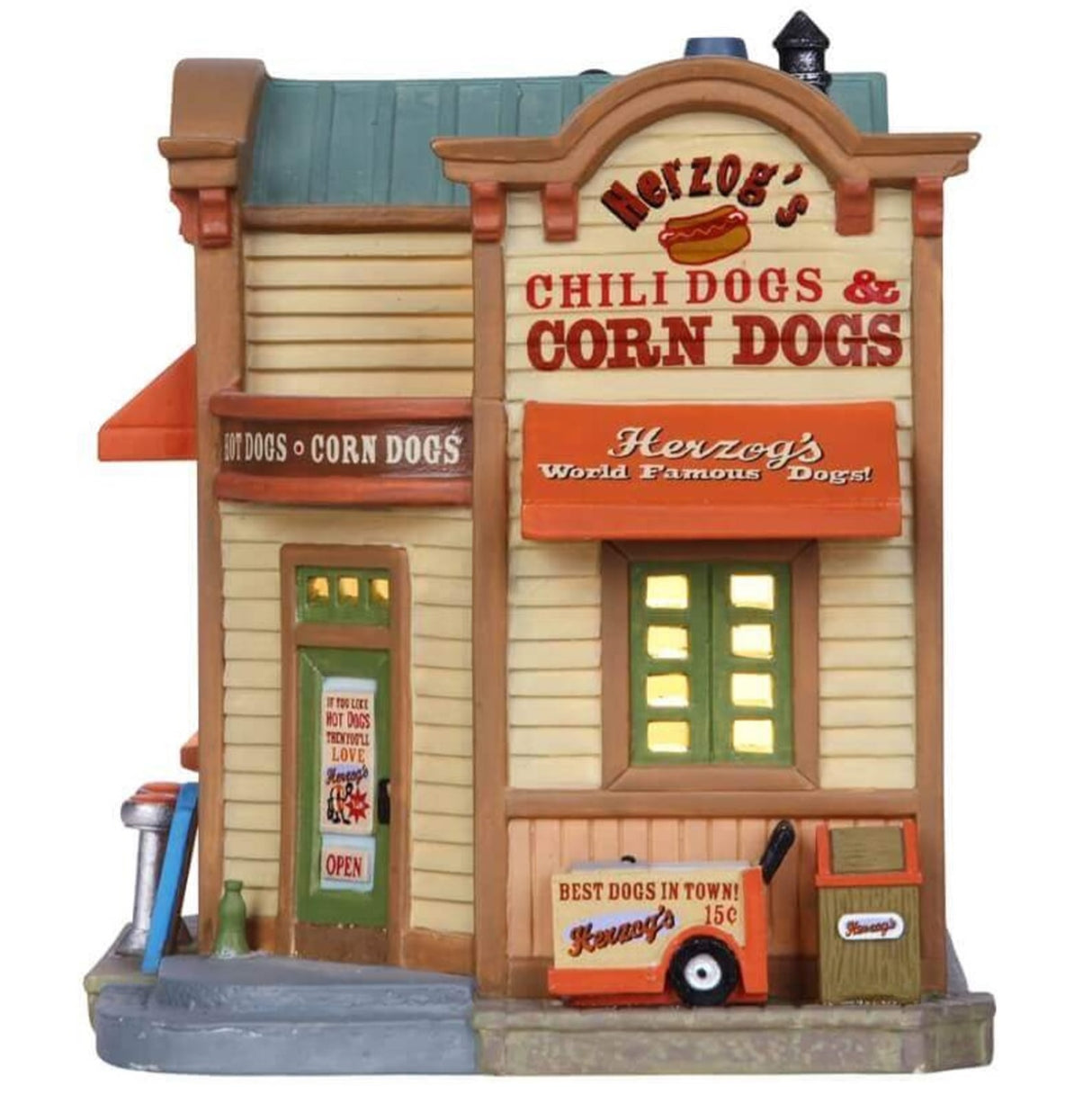 Lemax Harvest Crossing Lighted Building: Herzog's Hot Dogs #15255