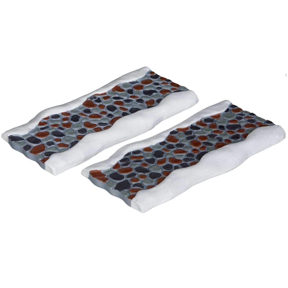 Polyresin village accents for a Lemax display. Designed to look like two stone sidewalk pieces covered in snow.