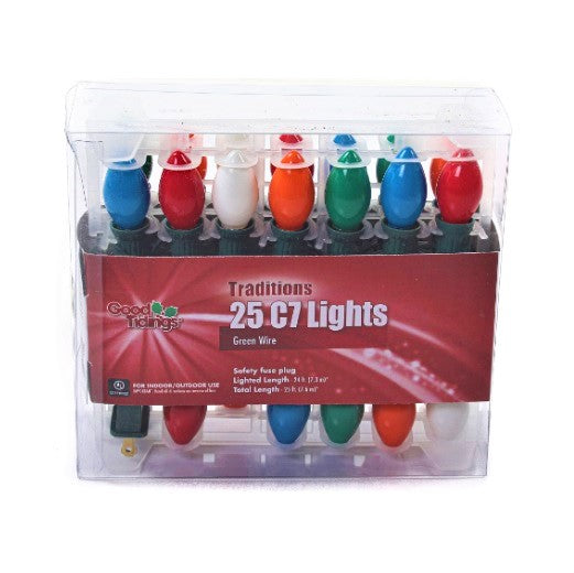 Set of 25 Ceramic C7 Multi-Colored Christmas Lights