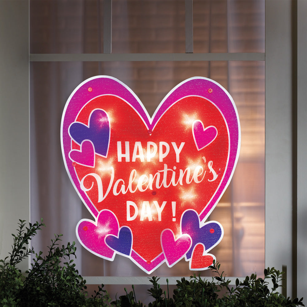Happy Valentine's Day Heart Shimmer Lighted Window Decoration, Impact Innovations 29577