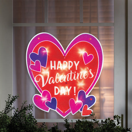 Happy Valentine's Day Heart Shimmer Lighted Window Decoration, Impact Innovations 29577