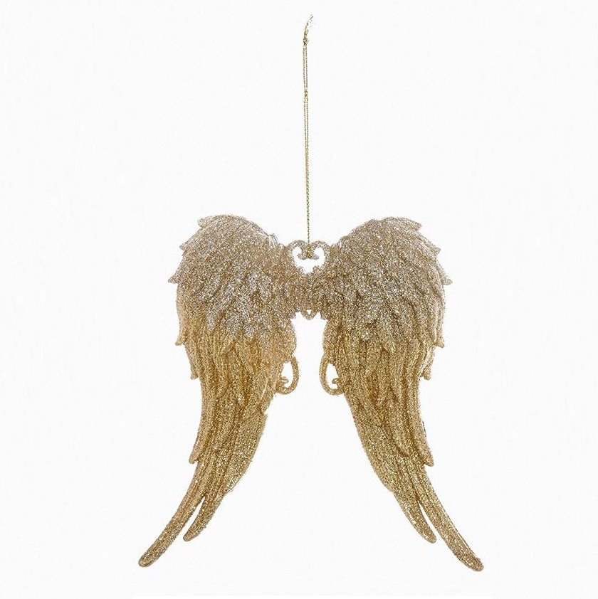 5.75" Gold and Silver Glitter Angel Wing Ornament