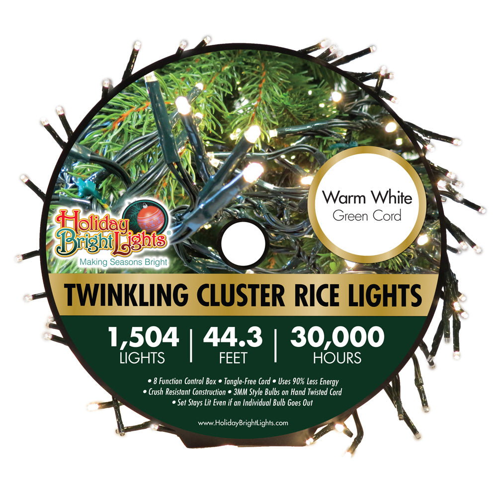 1504 LED Twinkling Cluster Rice Christmas Lights - Stored on a Reel