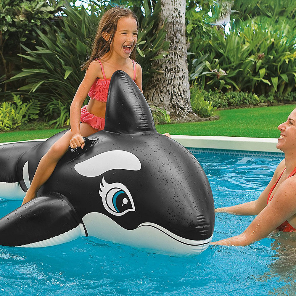 Pool inflatable shaped like a whale.