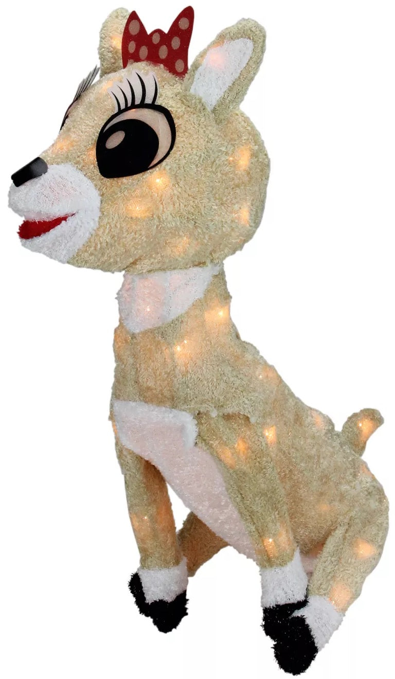 3D Lighted Soft Tinsel Clarice Reindeer with Bow Sculpture