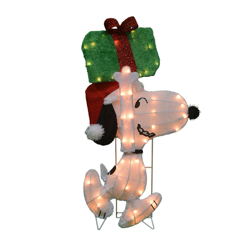 32" 2D Lighted Soft Tinsel Snoopy Carrying Present Yard Decoration