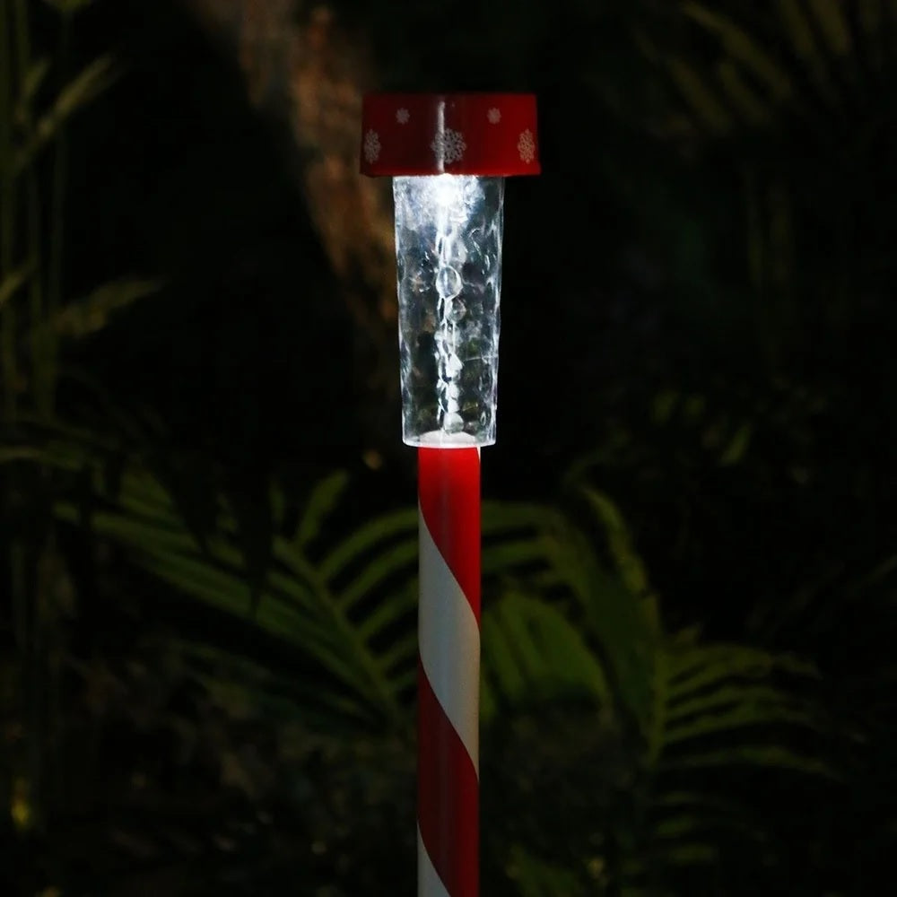 Solar-Powered Candy Cane Striped Garden Stake Lights