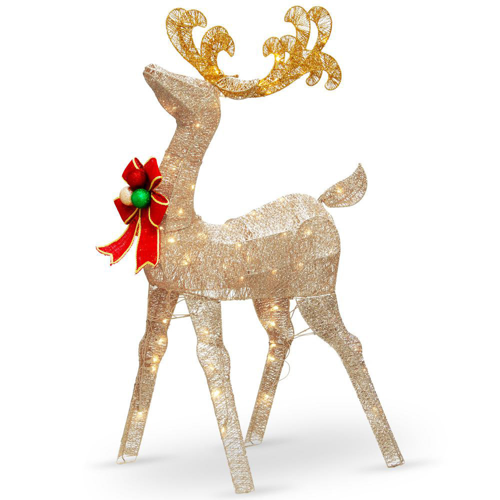 48" Crystal Splendor Standing Deer With Bow Lighted Sculpture