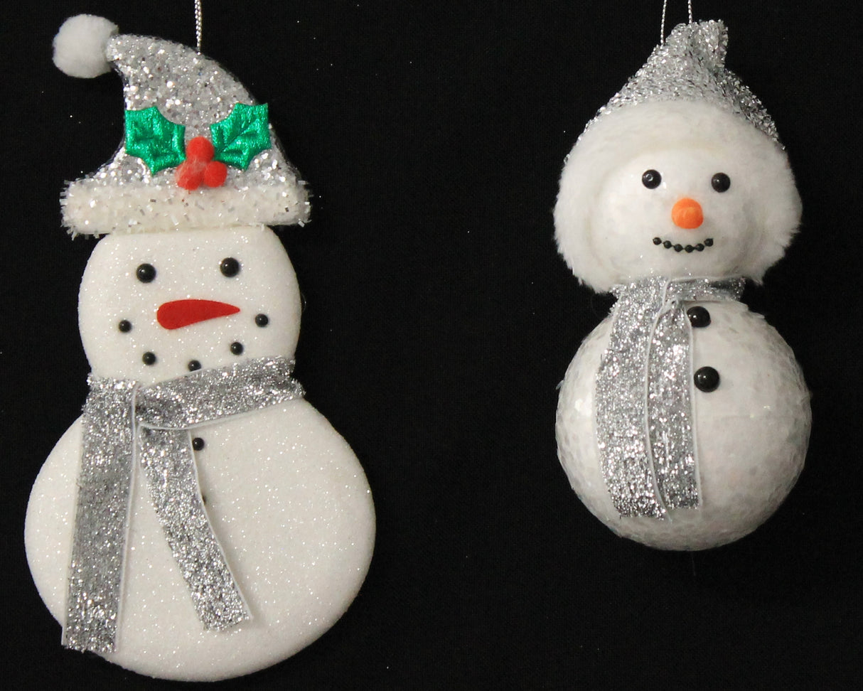 Silver & White Glitter Snowman Ornaments