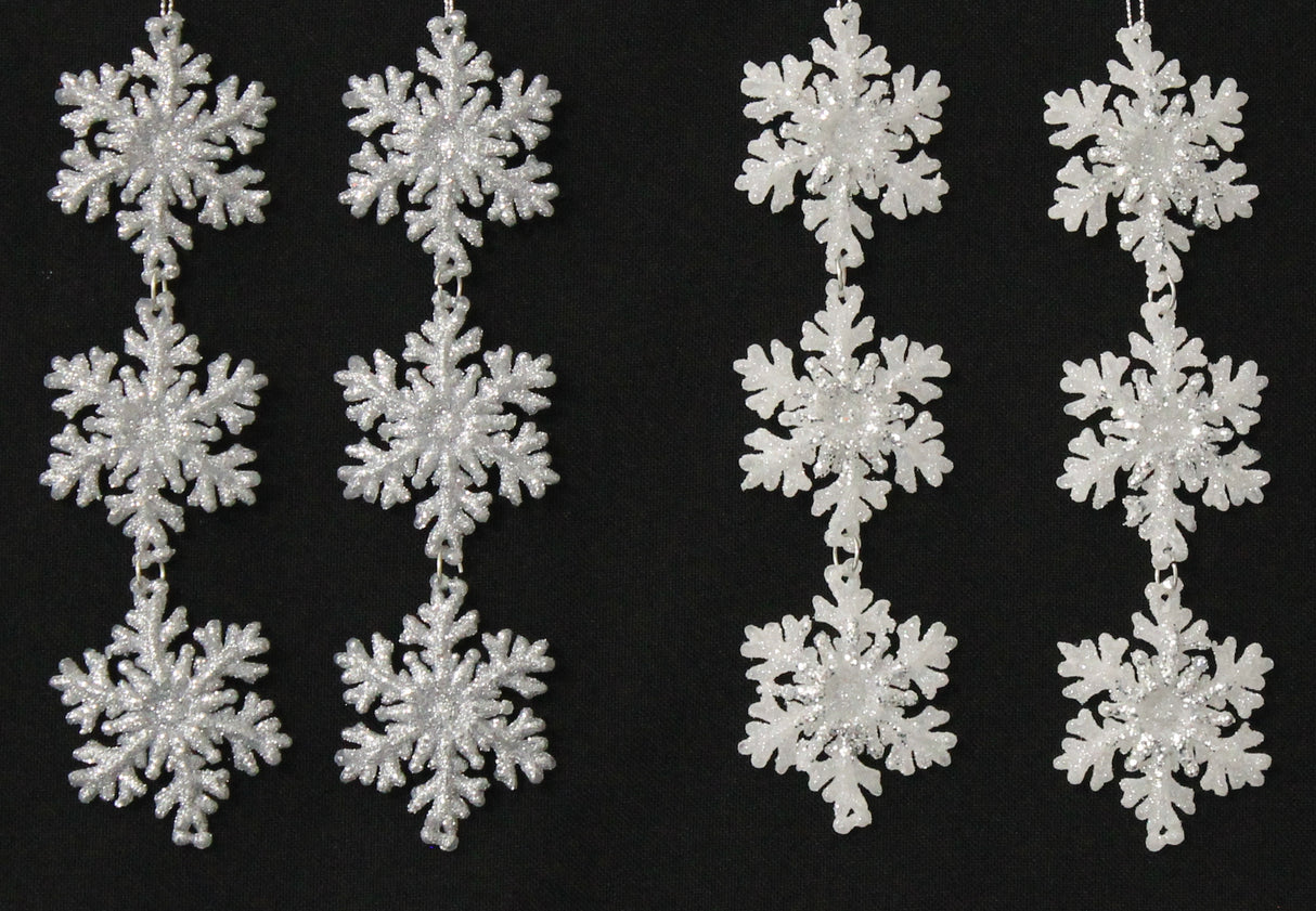 2-Pack of Silver/White Glitter 3-Tier Snowflake Ornaments