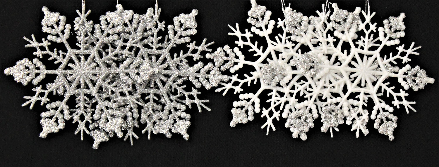 3-Pack of Glitter Snowflake Ornaments (Silver/White)