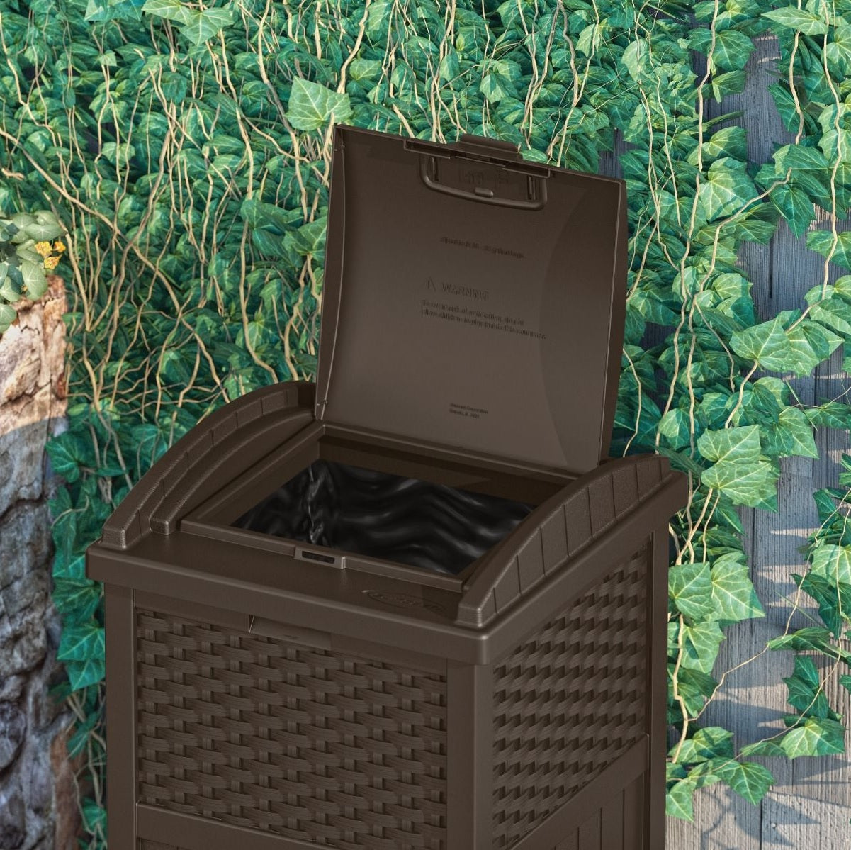 Suncast 30 Gallon Resin Wicker Outdoor Trash Hideaway® Container
