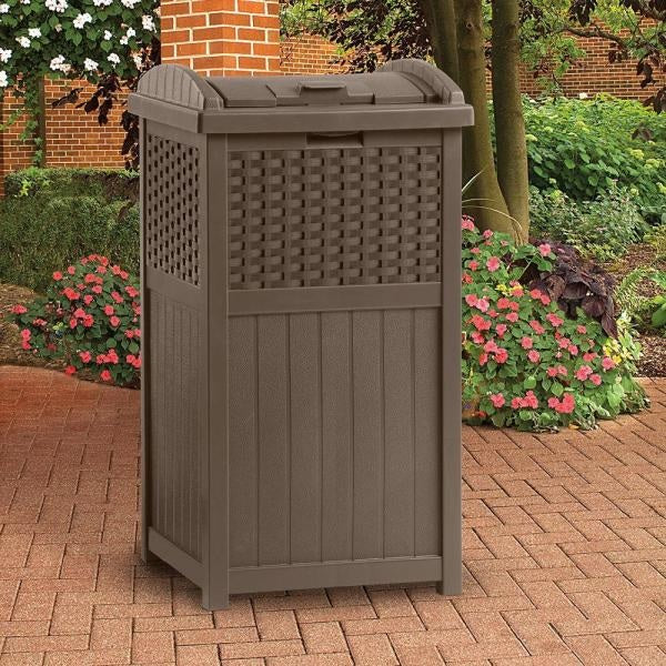 Suncast 30 Gallon Resin Wicker Outdoor Trash Hideaway® Container