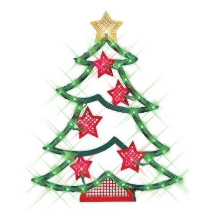 Lighted Christmas Tree with Stars Window Silhouette