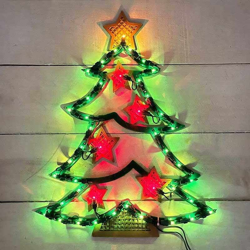 Lighted Christmas Tree with Stars Window Silhouette