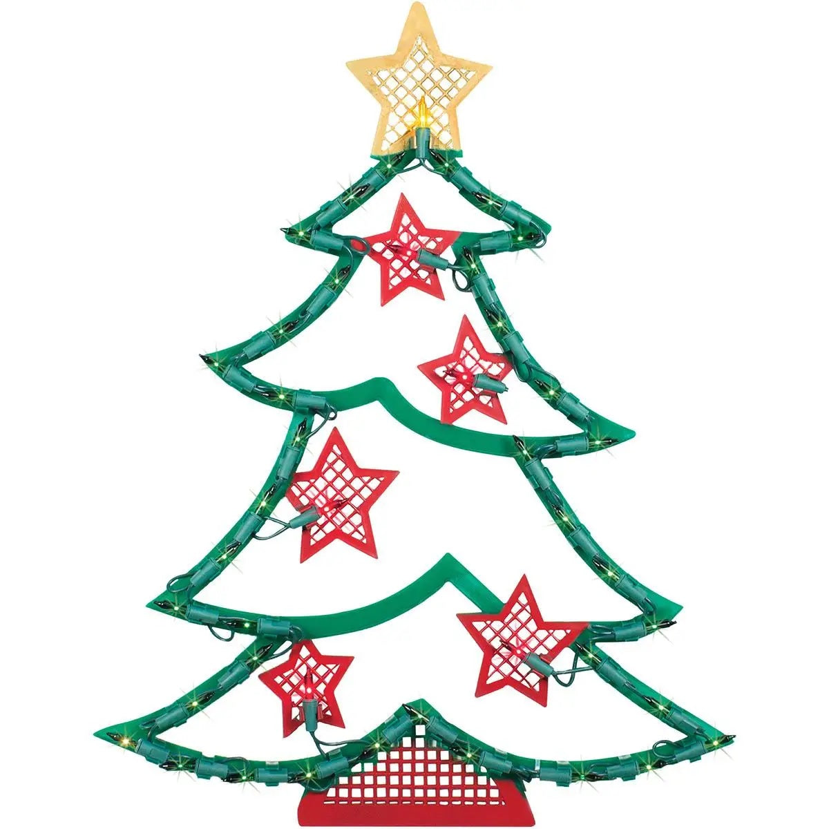 Lighted Christmas Tree with Stars Window Silhouette
