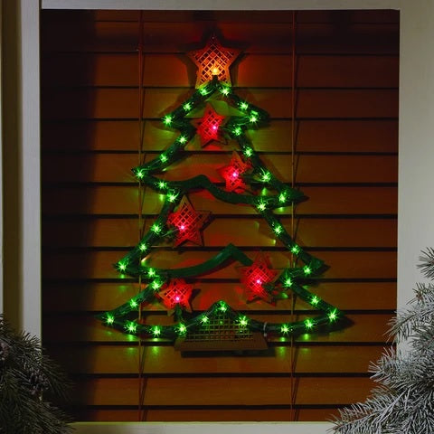 Lighted Christmas Tree with Stars Window Silhouette