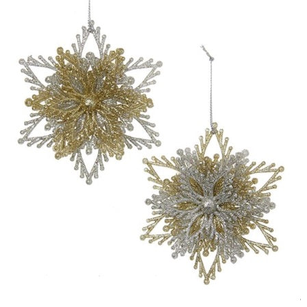 Glittery snowflake ornaments.