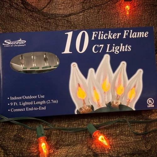 Set of 10 C7 Flicker Flame Indoor Christmas Lights