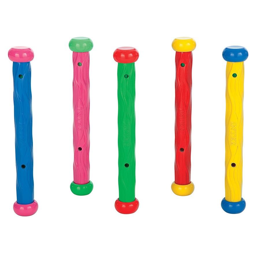 Set of 5 multi-colored sticks you throw in the pool and dive for.