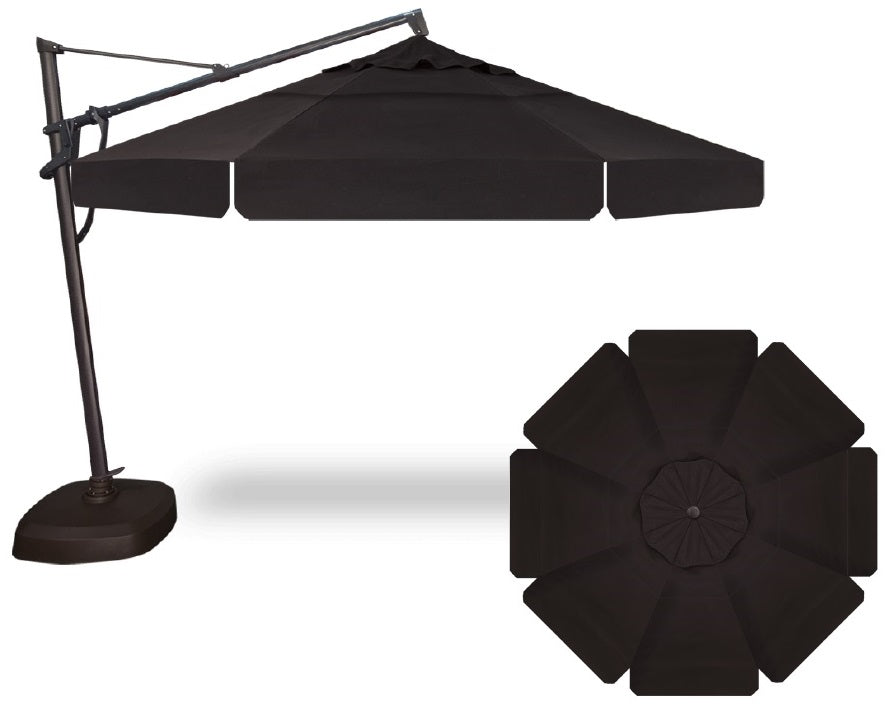 11' Octagon Cantilever Umbrella in a Black Frame with a Black Canopy with Base