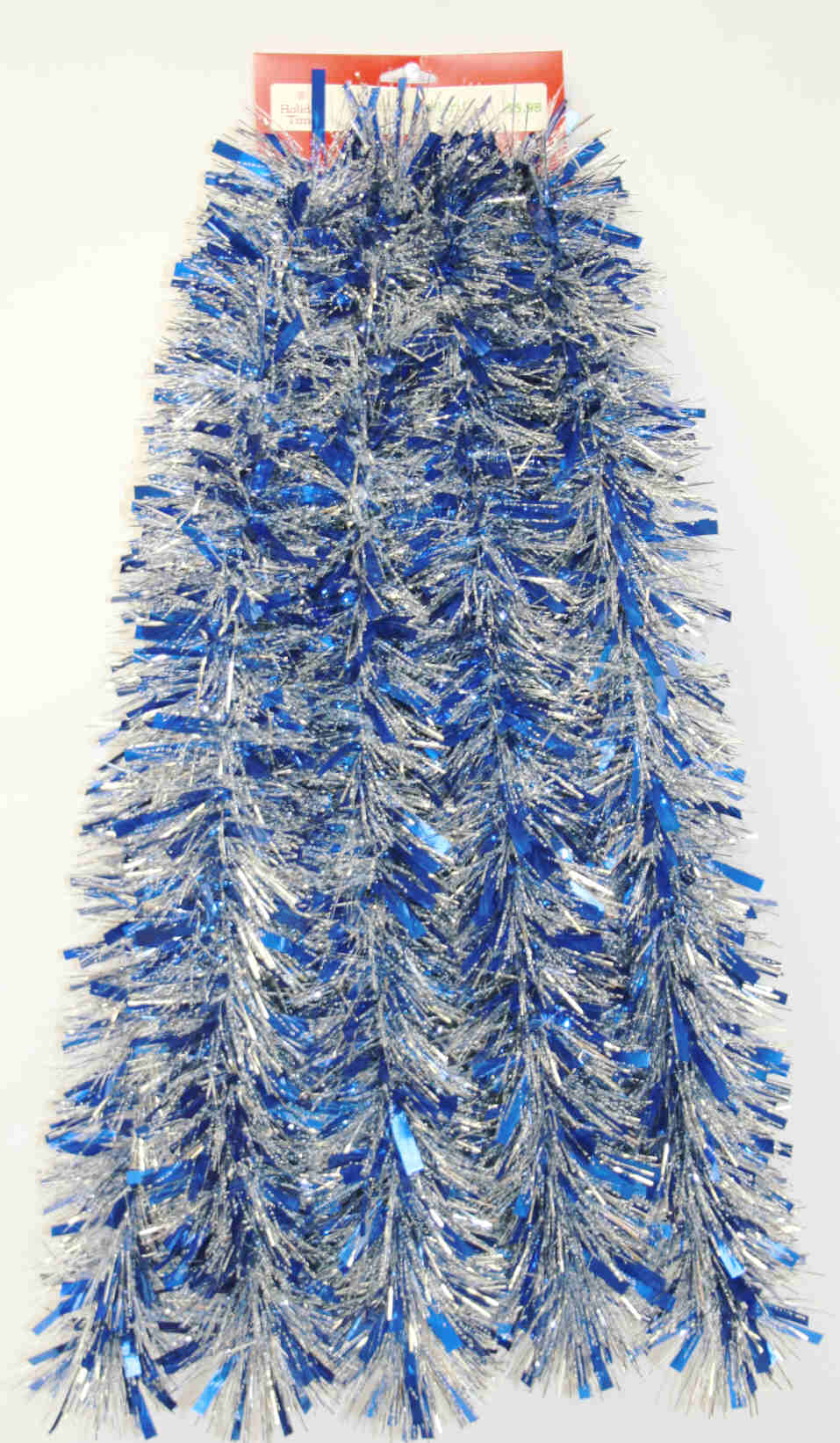 10' Wide Cut Blue, Silver and Snowy White Tinsel Garland