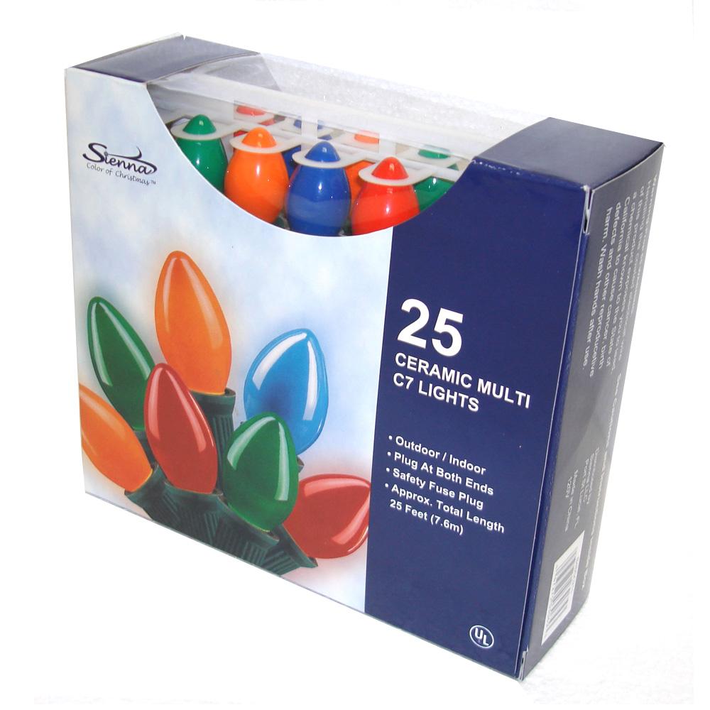 Set of 25 Ceramic C7 Multi-Colored Christmas Lights