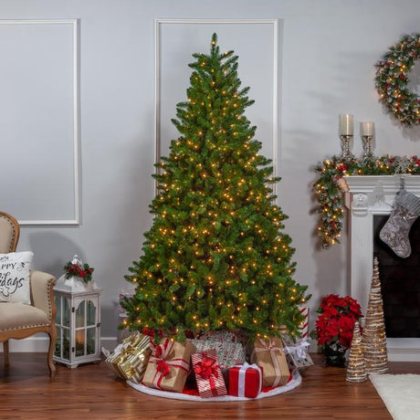 Artificial tree pre-lit with clear lights.