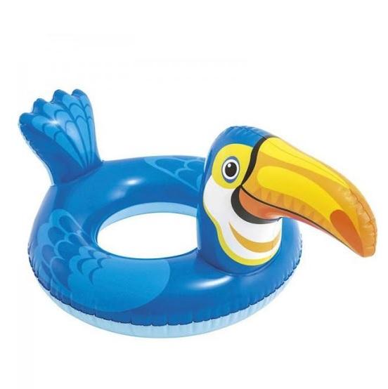 Inner tube for kids shaped like a blue toucan bird.