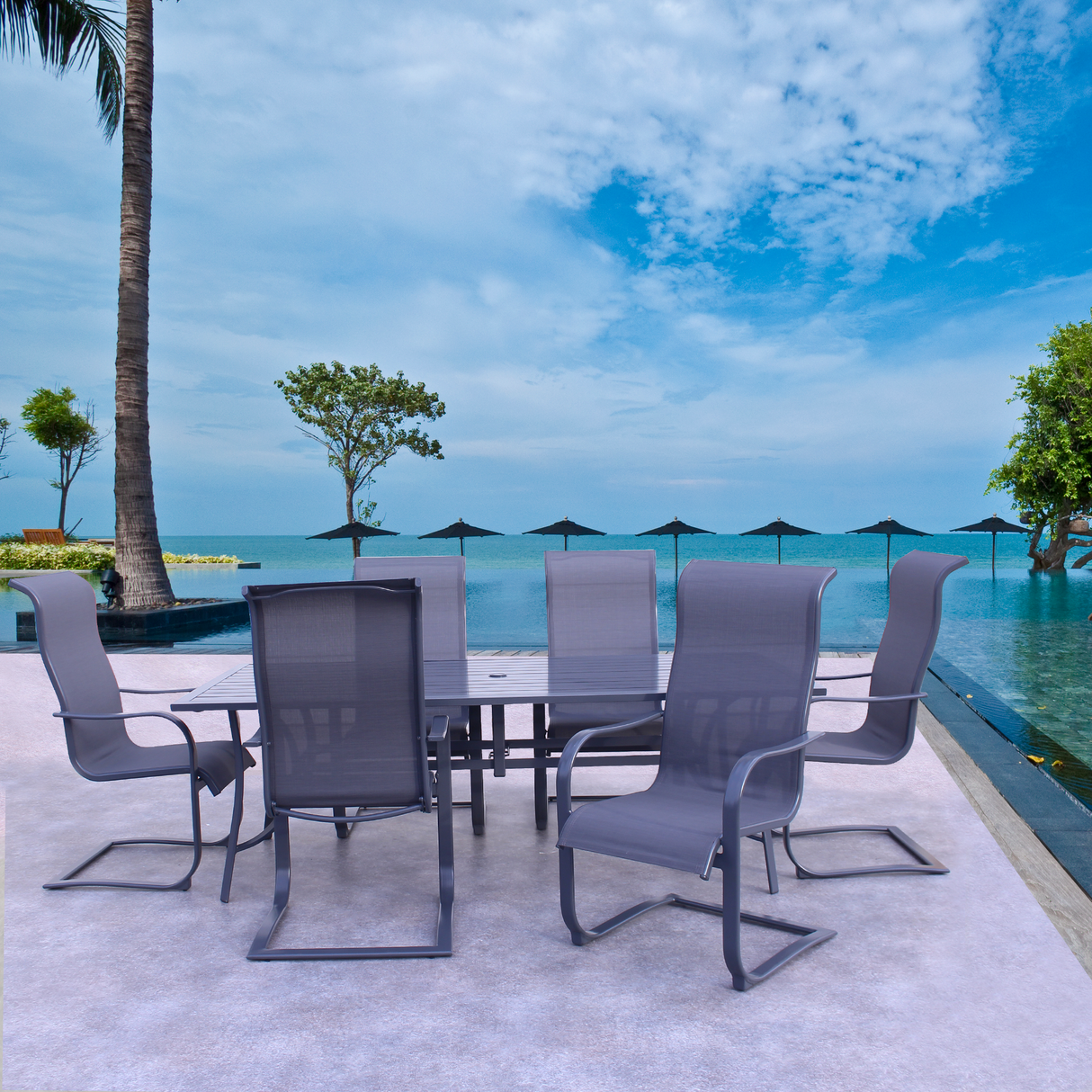 Dublin Gray Sling Spring Patio Dining Sets