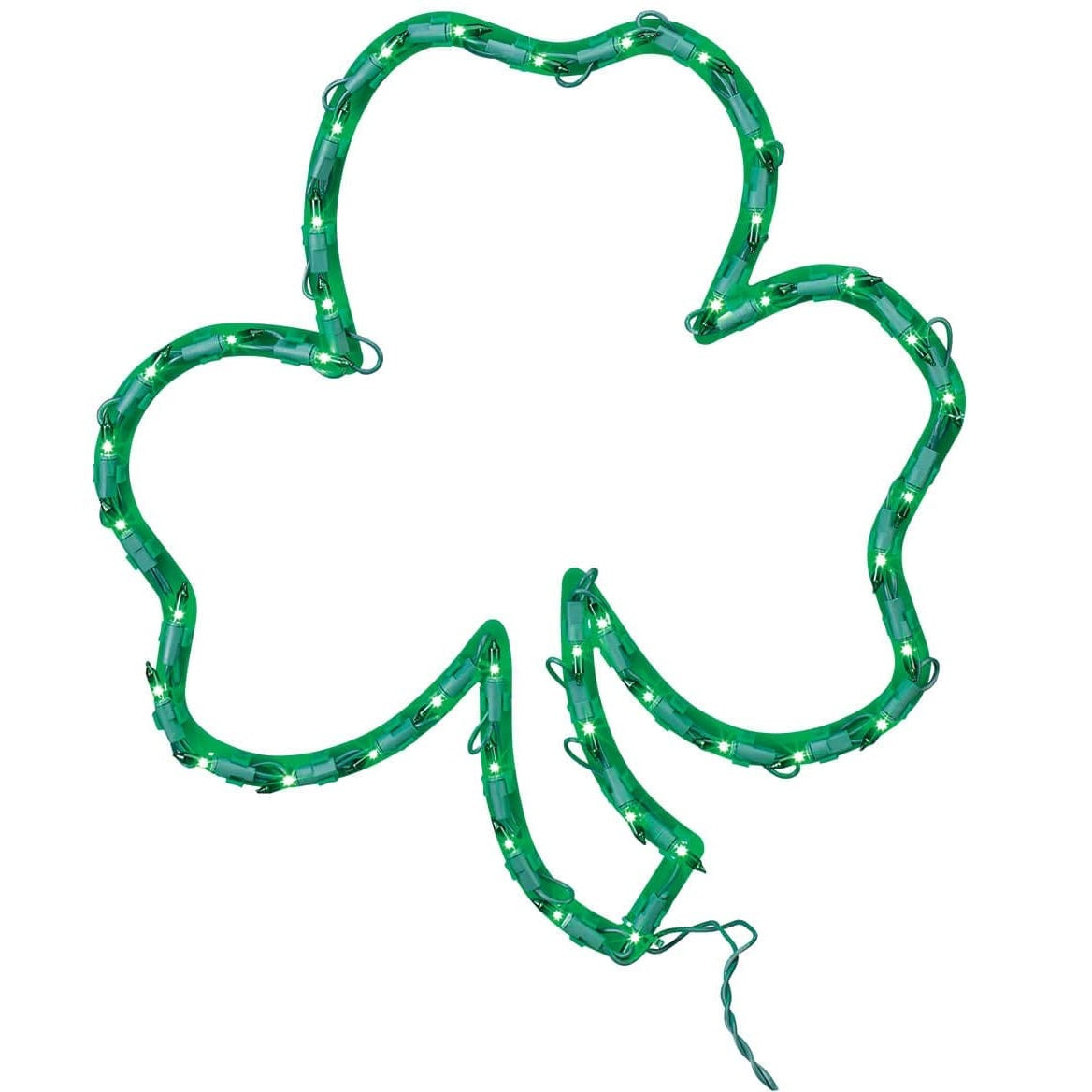 Lighted silhouette shaped like a green shamrock.