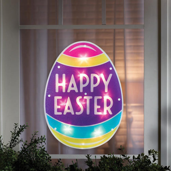 Happy Easter Shimmer Lighted Egg Window Silhouette