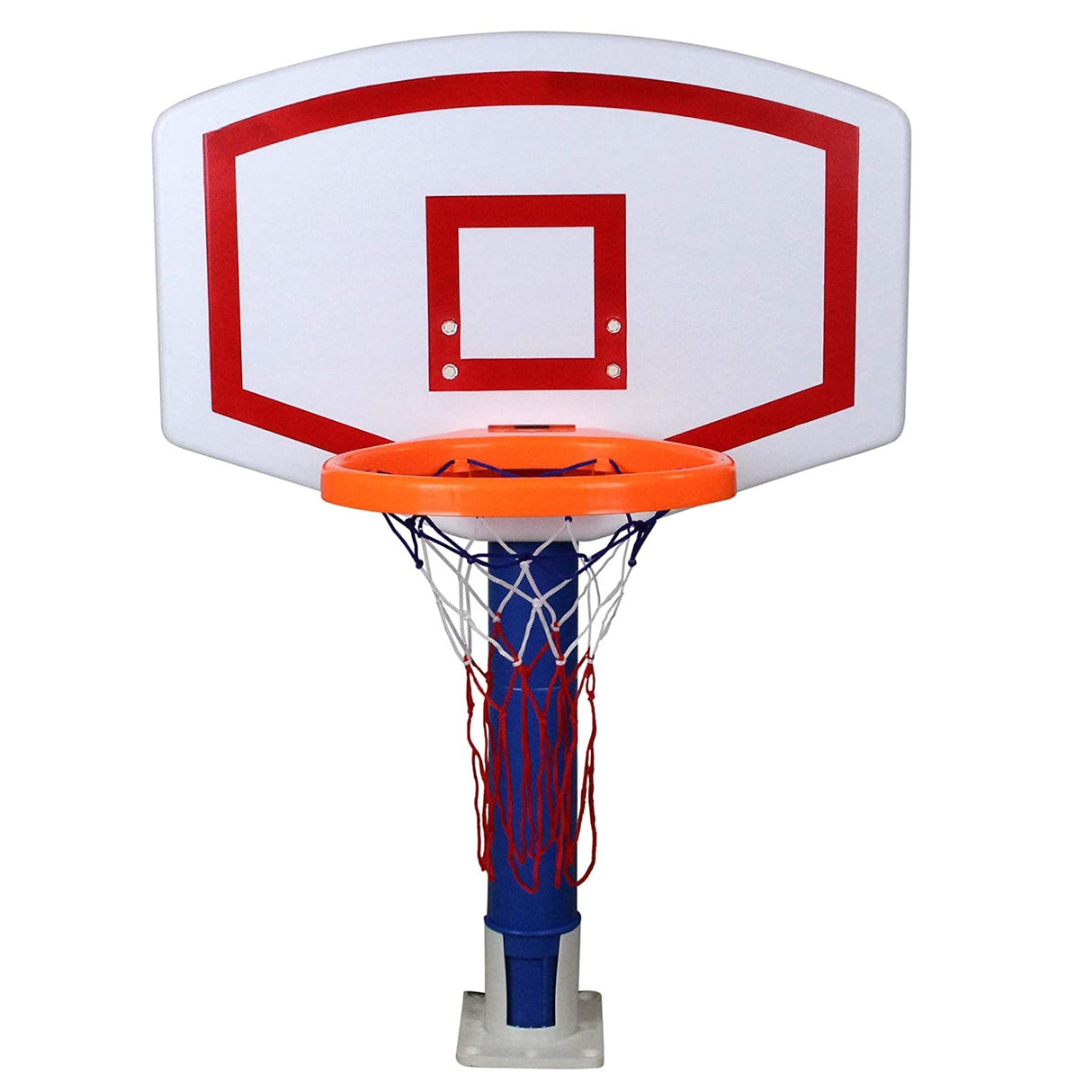 Pool basketball hoop with basketball.