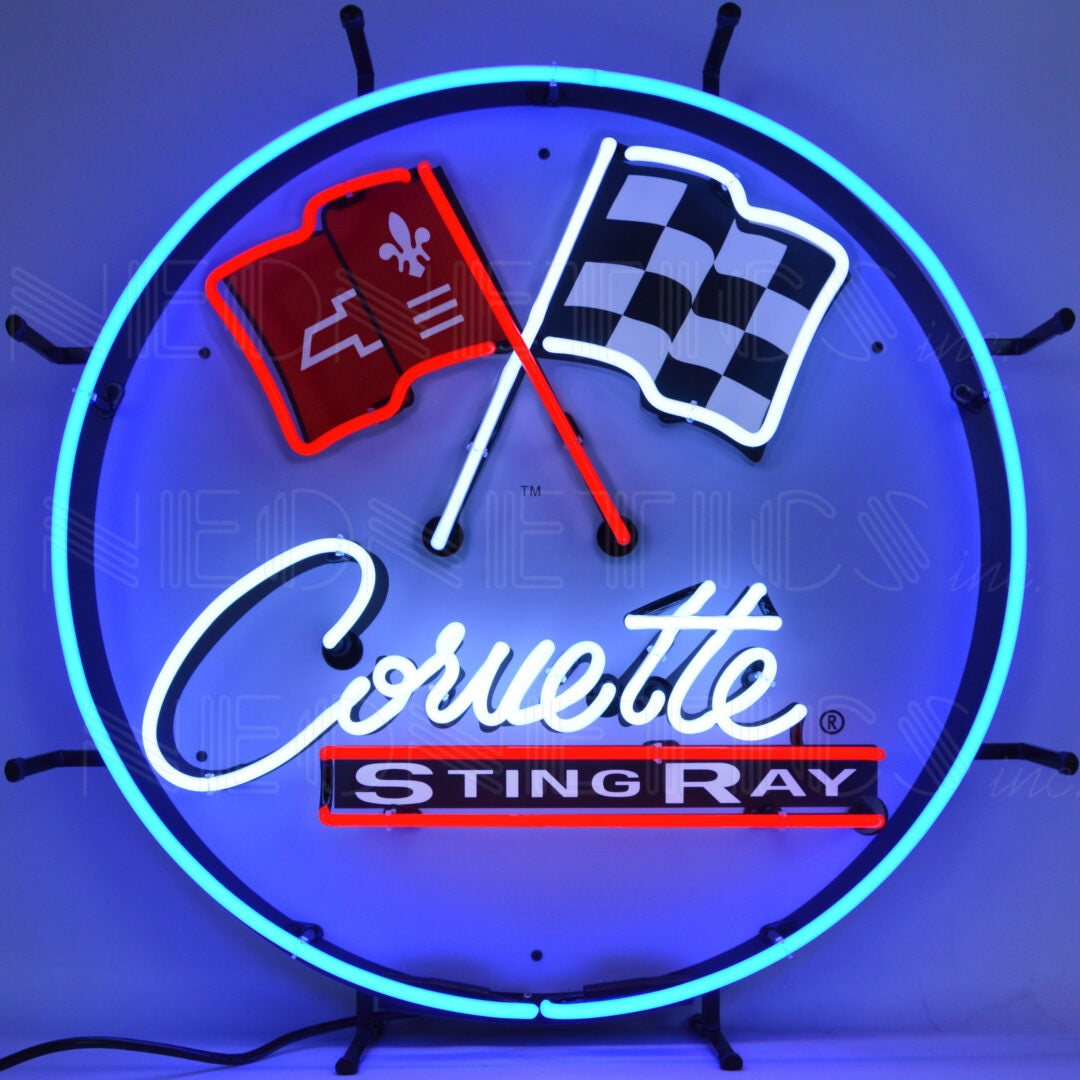 Neonetics GM Corvette C2 Stingray Round Neon Sign with Backing