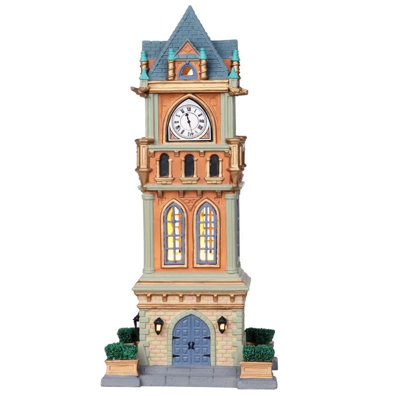 Porcelain figurine for a Lemax Village tabletop display. Designed to look like a turret clock tower