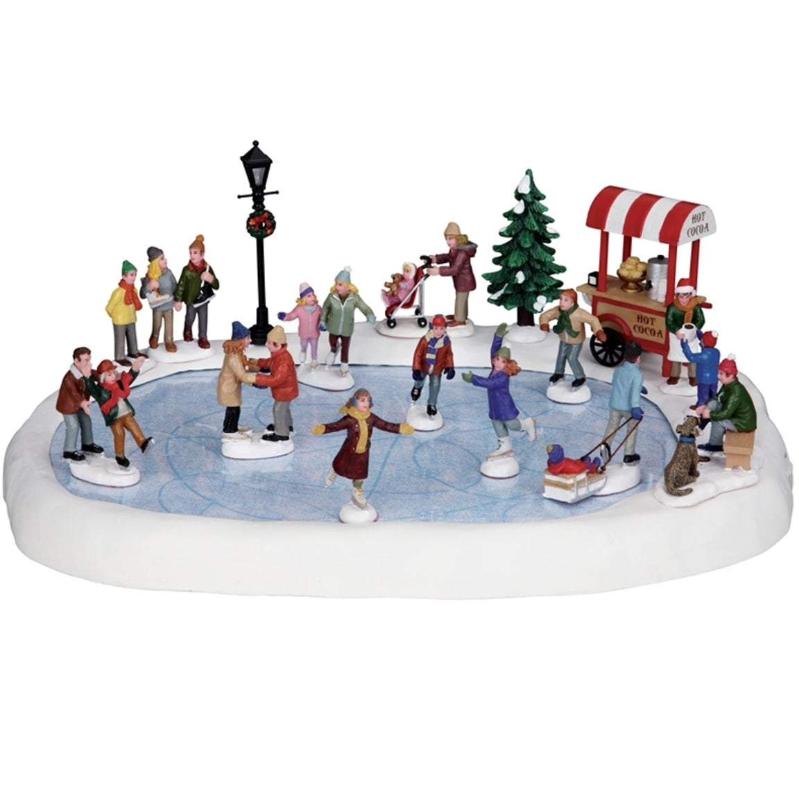 Lemax Vail Village Sights & Sounds: Village Skating Pond with Sound, Set of 18 #94048