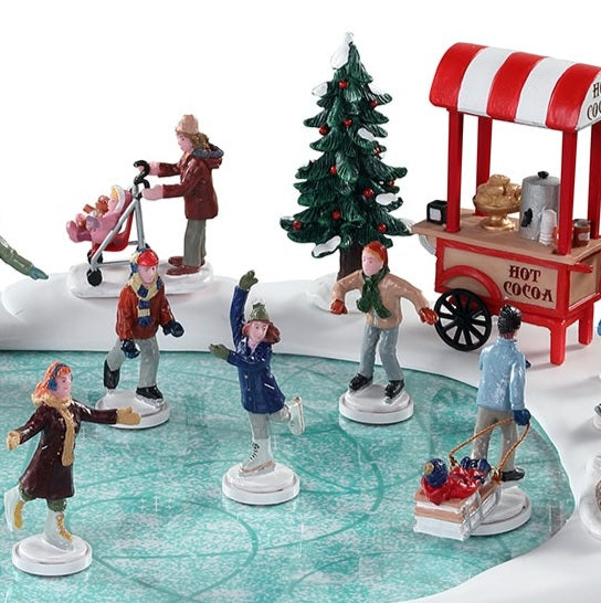 Lemax Vail Village Sights & Sounds: Village Skating Pond with Sound, Set of 18 #94048