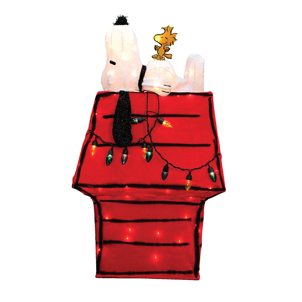 32" 3D Lighted Soft Tinsel Snoopy On Dog House Sculpture