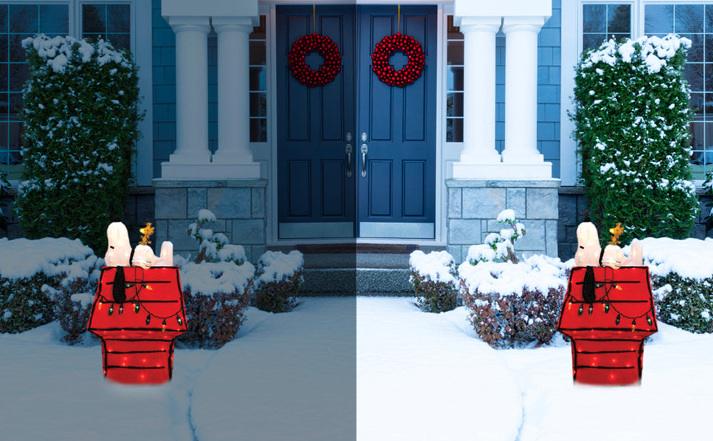 32" 3D Lighted Soft Tinsel Snoopy On Dog House Sculpture