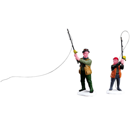 Polyresin figurines for a Lemax Village tabletop display. Designed to look like a father and son fishing.