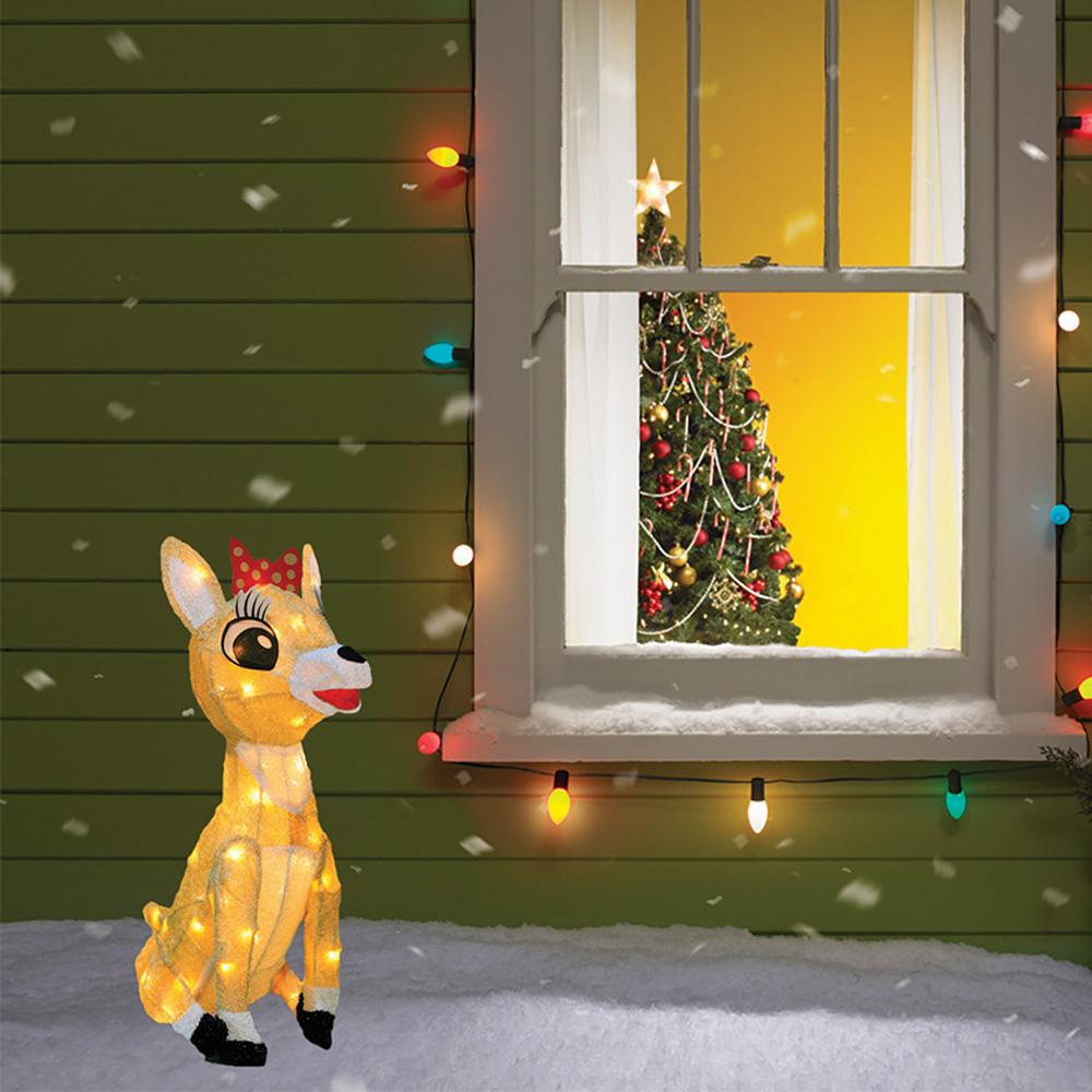 3D Lighted Soft Tinsel Clarice Reindeer with Bow Sculpture