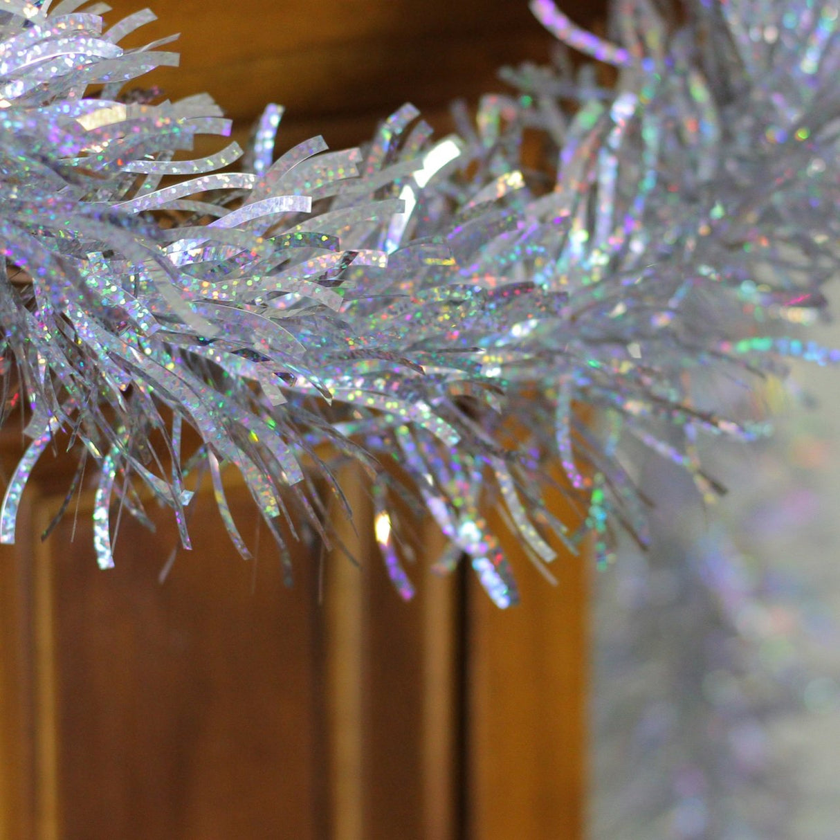 12' Fancy Embossed Laser Silver Tinsel Christmas Garland