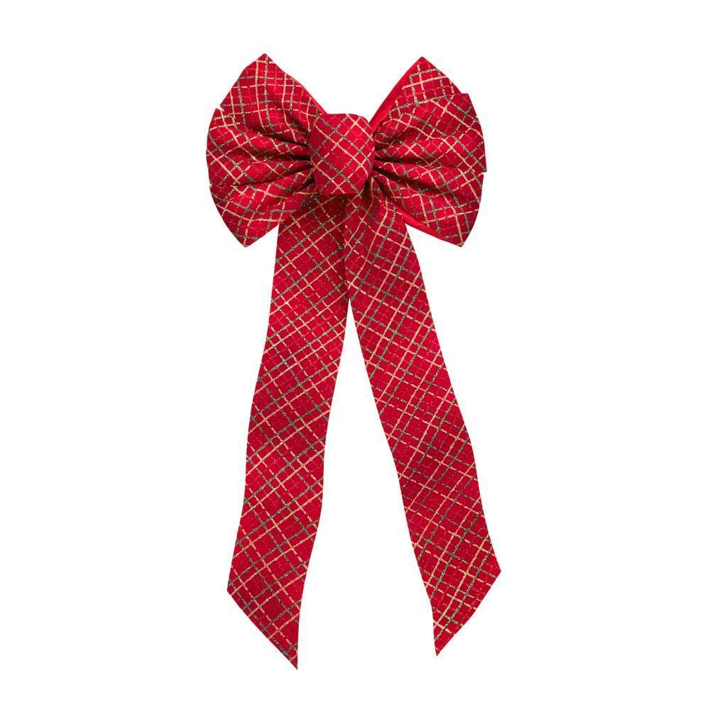 10" x 22" Glittered Plaid 7-Loop Christmas Bow