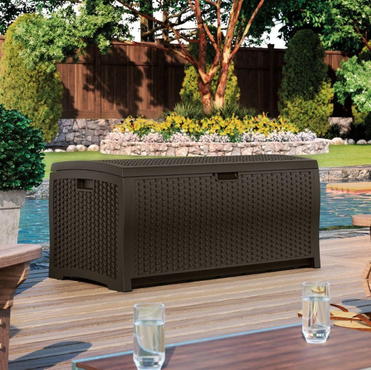 Suncast 73 Gallon Resin Wicker Deck Box