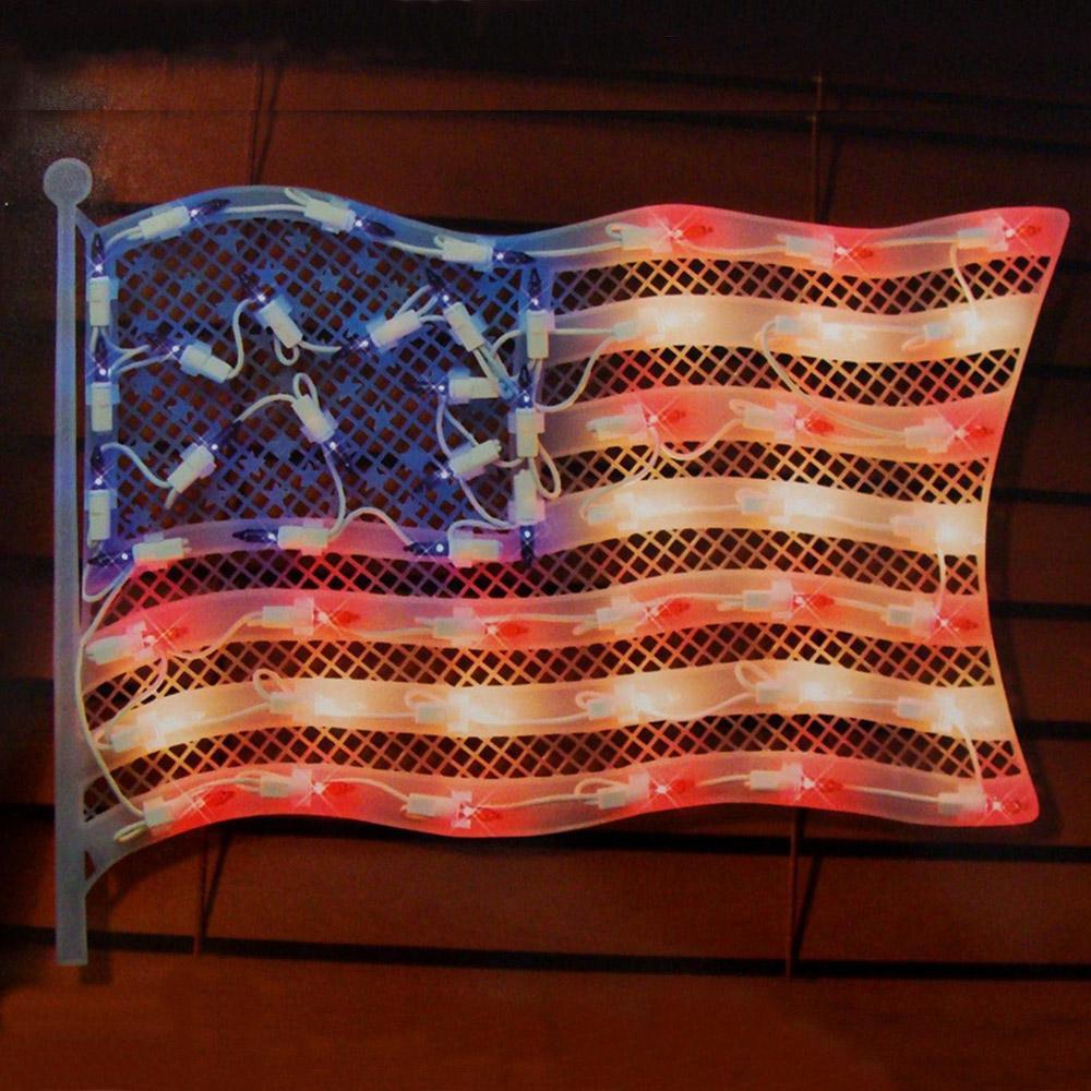 Patriotic lighted decoration shaped like the American flag.
