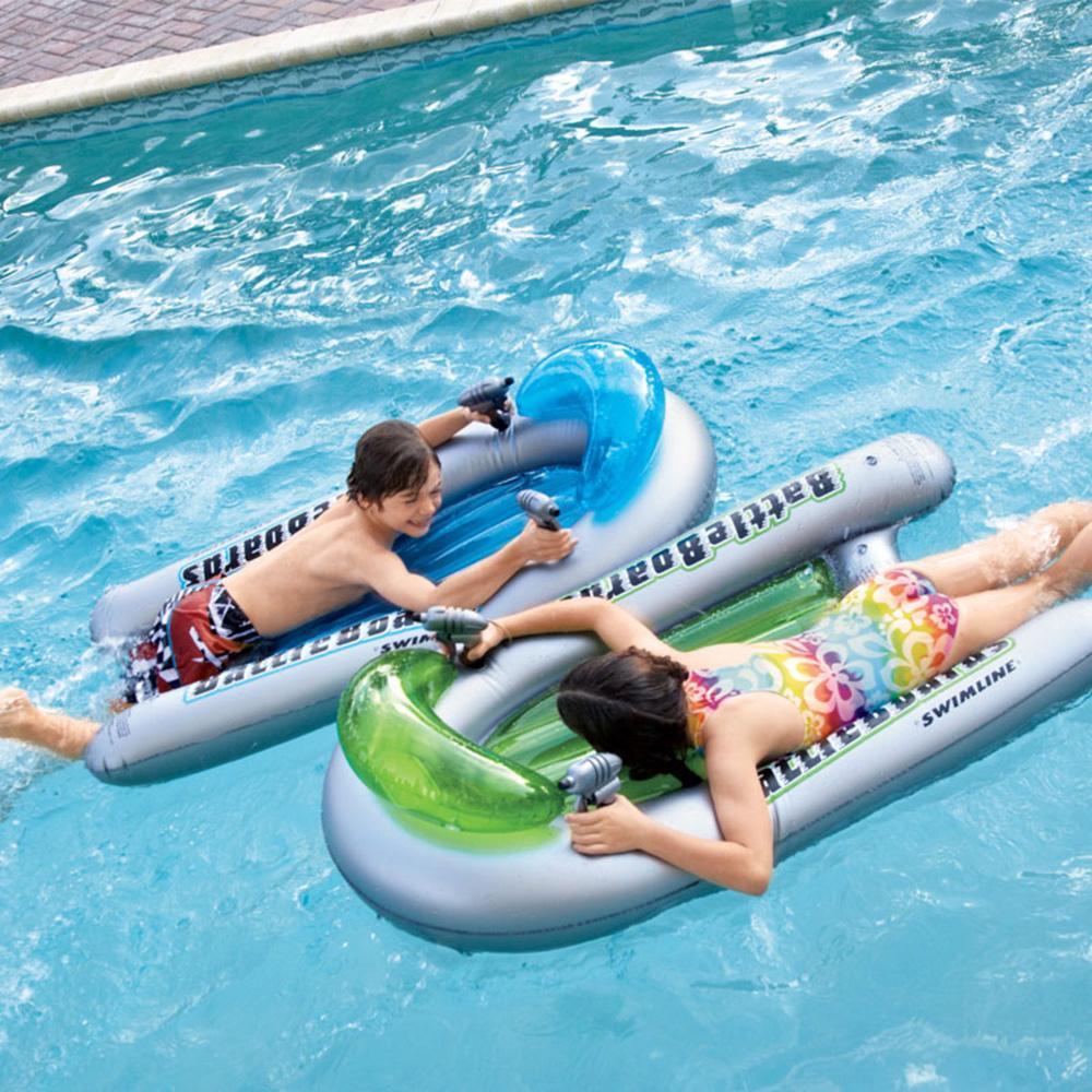 Two pool floats with squirt guns attached to them.